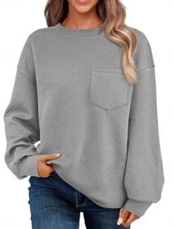 Discount Women's Sweatshirt Casual Street Dailywear Crew Neck Pocket Long Sleeve Black Fuchsia Green Gray Fall Winter Women Hoodies & Sweatshirts