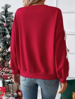 New Women's Sweatshirt Casual Plain Street Dailywear Crew Neck Patchwork Long Sleeve Fall Winter Women Hoodies & Sweatshirts