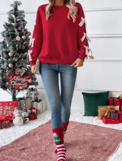 New Women's Sweatshirt Casual Plain Street Dailywear Crew Neck Patchwork Long Sleeve Fall Winter Women Hoodies & Sweatshirts