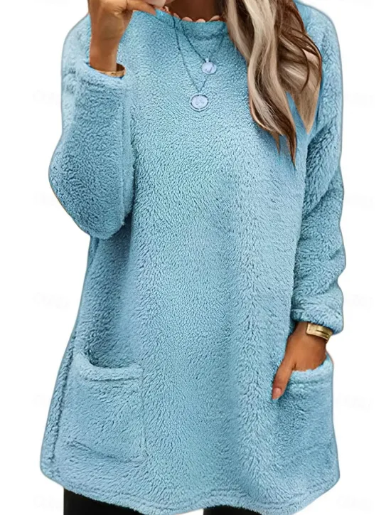 Discount Women's Sweatshirt Casual Sherpa Plain Dailywear Crew Neck Pocket Long Sleeve Pink Blue Green Gray Fall Winter Women Hoodies & Sweatshirts