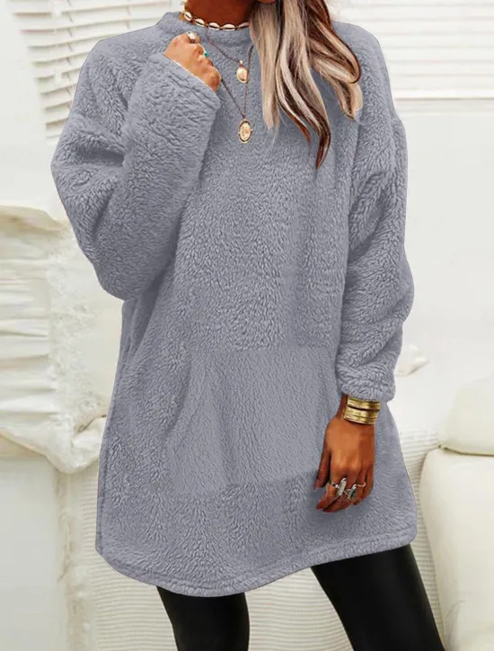 Discount Women's Sweatshirt Casual Sherpa Plain Dailywear Crew Neck Pocket Long Sleeve Pink Blue Green Gray Fall Winter Women Hoodies & Sweatshirts