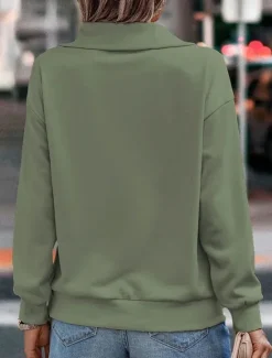 Best Women's Sweatshirt Casual Plain Street Dailywear V Neck Zipper Long Sleeve Green Khaki Gray Fall Winter Women Hoodies & Sweatshirts