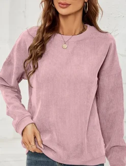 Clearance Women's Sweatshirt Casual Plain Street Dailywear Crew Neck Long Sleeve Pink Green Fall Winter Women Hoodies & Sweatshirts