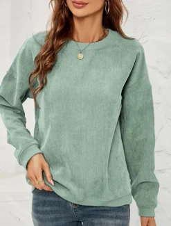 Clearance Women's Sweatshirt Casual Plain Street Dailywear Crew Neck Long Sleeve Pink Green Fall Winter Women Hoodies & Sweatshirts