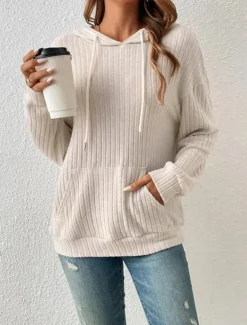 New Women's Sweatshirt Casual Plain Street Dailywear Hooded Pocket Long Sleeve Green Beige Fall Winter Women Hoodies & Sweatshirts