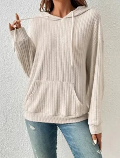 New Women's Sweatshirt Casual Plain Street Dailywear Hooded Pocket Long Sleeve Green Beige Fall Winter Women Hoodies & Sweatshirts