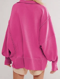 Women's Sweatshirt Casual Plain Street Dailywear V Neck Buttons Long Sleeve White Fuchsia Green Fall Winter Women Hoodies & Sweatshirts