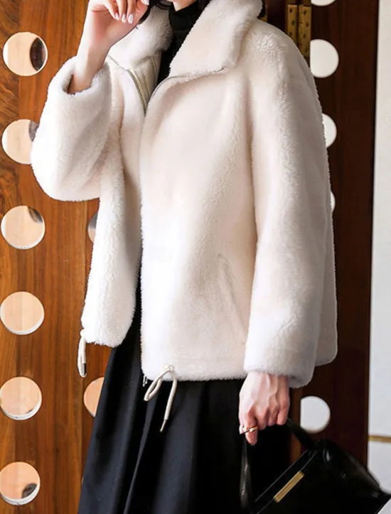 Clearance Women's Sweatshirt Casual Sherpa Plain Street Dailywear Turtleneck Zipper Pocket Long Sleeve White Light Green Khaki Fall Winter Women Hoodies & Sweatshirts