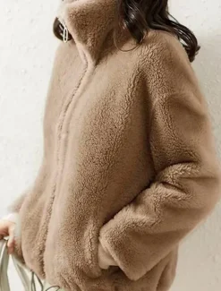 Clearance Women's Sweatshirt Casual Sherpa Plain Street Dailywear Turtleneck Zipper Pocket Long Sleeve White Light Green Khaki Fall Winter Women Hoodies & Sweatshirts