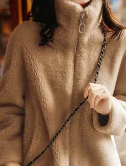 Clearance Women's Sweatshirt Casual Sherpa Plain Street Dailywear Turtleneck Zipper Pocket Long Sleeve White Light Green Khaki Fall Winter Women Hoodies & Sweatshirts