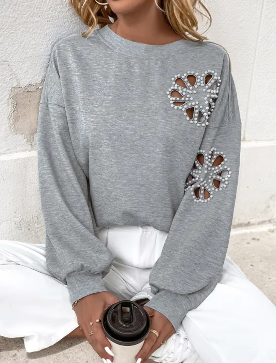 Sale Women's Sweatshirt Casual Plain Street Dailywear Crew Neck Patchwork Long Sleeve Fall Winter Women Hoodies & Sweatshirts