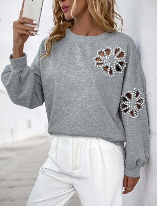 Sale Women's Sweatshirt Casual Plain Street Dailywear Crew Neck Patchwork Long Sleeve Fall Winter Women Hoodies & Sweatshirts