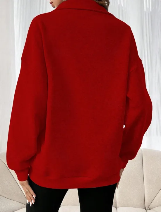 Sale Women's Sweatshirt Casual Plain Street Dailywear Turtleneck Pocket Half Zip Long Sleeve Black Red Fall Winter Women Hoodies & Sweatshirts