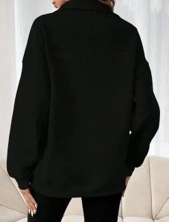 Sale Women's Sweatshirt Casual Plain Street Dailywear Turtleneck Pocket Half Zip Long Sleeve Black Red Fall Winter Women Hoodies & Sweatshirts