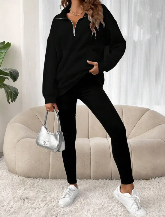 Sale Women's Sweatshirt Casual Plain Street Dailywear Turtleneck Pocket Half Zip Long Sleeve Black Red Fall Winter Women Hoodies & Sweatshirts
