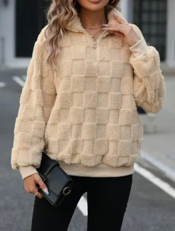 Clearance Women's Sweatshirt Casual Sherpa Fleece Plain Street Dailywear Turtleneck Zipper Long Sleeve Fall Winter Women Hoodies & Sweatshirts
