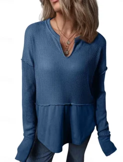 Hot Women's Sweatshirt Casual Plain Street Dailywear V Neck Long Sleeve White Blue Khaki Fall Winter Women Hoodies & Sweatshirts