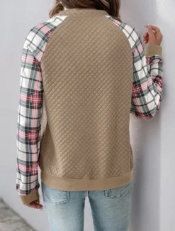 Outlet Women's Sweatshirt Casual Plaid Street Dailywear Crew Neck Zipper Print Long Sleeve Fall Winter Women Hoodies & Sweatshirts