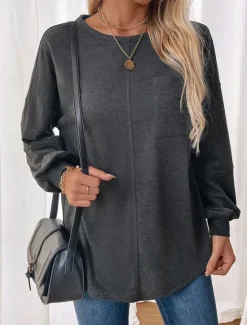 Discount Women's Sweatshirt Casual Plain Street Dailywear Crew Neck Print Long Sleeve Fall Winter Women Hoodies & Sweatshirts