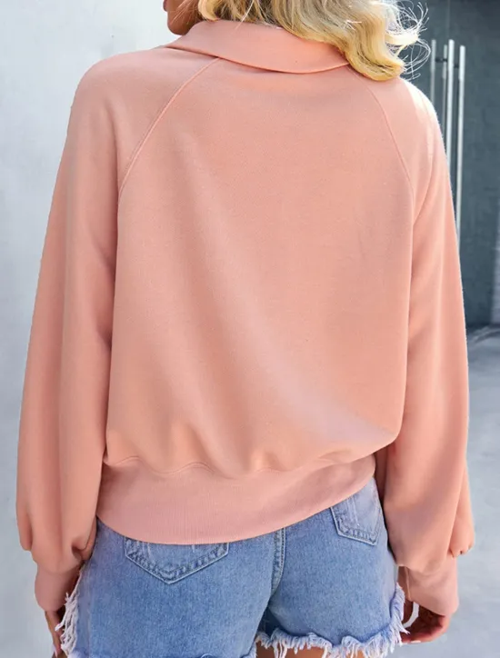 Clearance Women's Sweatshirt Casual Plain Street Dailywear Turtleneck Buttons Long Sleeve Pink Green Beige Fall Winter Women Hoodies & Sweatshirts