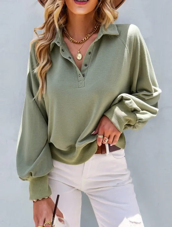 Clearance Women's Sweatshirt Casual Plain Street Dailywear Turtleneck Buttons Long Sleeve Pink Green Beige Fall Winter Women Hoodies & Sweatshirts