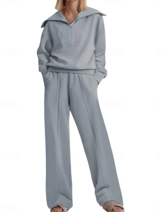Hot Women's Sweatshirt Chinos Long Sleeve Ombre Navy Blue Khaki Gray Spring Regular Fit Women Two Piece Sets