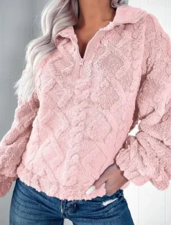 Hot Women's Sweatshirt Elegant Fashion Comfrt Fleece Plain Work Dailywear Casual Hoodie Zipper Loose Fit Long Sleeve Pink Purple Khaki Light Grey Fall Winter Women Hoodies & Sweatshirts