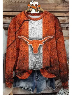 Sale Women's Sweatshirt Fashion Western Retro Graphic Animal Cow Home Party Casual Round Neck Patchwork Print Long Sleeve Fall & Winter Women Hoodies & Sweatshirts|Women's Tops
