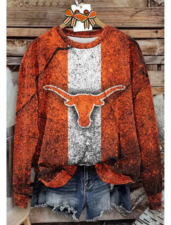 Sale Women's Sweatshirt Fashion Western Retro Graphic Animal Cow Home Party Casual Round Neck Patchwork Print Long Sleeve Fall & Winter Women Hoodies & Sweatshirts|Women's Tops