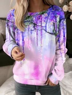Outlet Women's Sweatshirt Floral Graphic Dailywear Print Casual Loose Fit Crew Neck Long Sleeve Inelastic Spring Fall Winter Comfrt Breathable Soft Fabric Women Hoodies & Sweatshirts