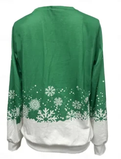 Discount Women's Sweatshirt Gnome Print Snowflake Crew Neck Long Sleeve Casual Holiday Top Green White Winter Apparel Women Hoodies & Sweatshirts