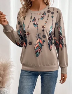 Clearance Women's Sweatshirt Graphic Street Dailywear Print Vintage Ethnic Casual Crew Neck Long Sleeve Micro-elastic Fall Winter Comfrt Breathable Soft Fabric Women Hoodies & Sweatshirts