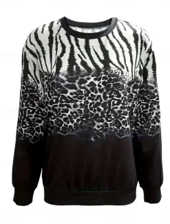 Discount Women's Sweatshirt Leopard Street Dailywear Print Casual Crew Neck Long Sleeve Micro-elastic Fall Winter Comfrt Breathable Soft Fabric Women Hoodies & Sweatshirts