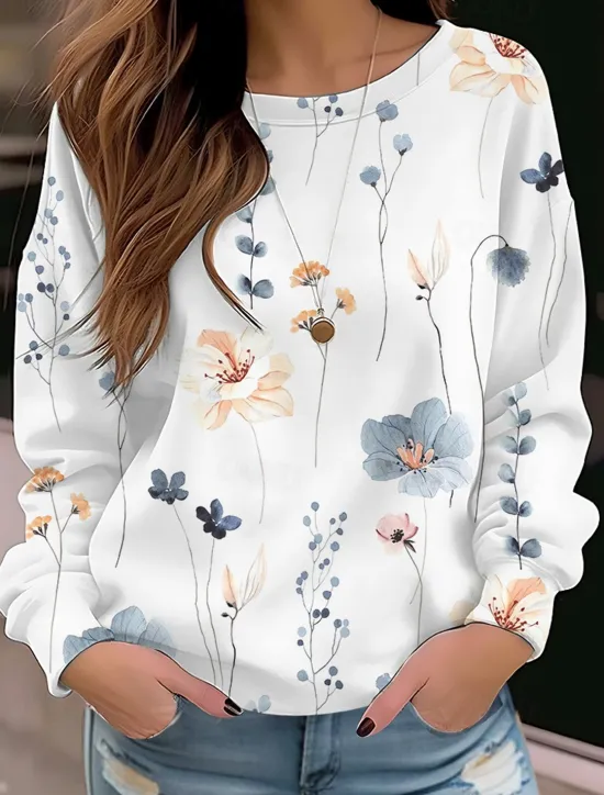 Sale Women's Sweatshirt Pullover Floral Cat Street Casual Vintage Sports Basic Round Neck Long Sleeve Top Micro-elastic Fall & Winter Comfrt Breathable Soft Fabric Women Hoodies & Sweatshirts