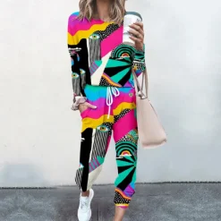 Best Women's Sweatshirt Tracksuit Pants Sets Streetwear Cinched Blue Yellow Going out Casual Daily Graphic Abstract Drawstring Print Crew Neck S M L XL XXL Women Two Piece Sets
