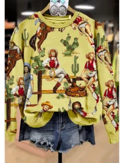 New Women's Sweatshirt Vintage Western Ethnic Graphic Geometric Tribal Home Party Casual Round Neck Patchwork Print Long Sleeve Winter Fall & Winter Women Hoodies & Sweatshirts