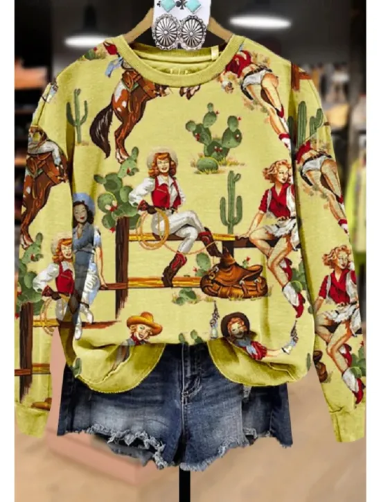 New Women's Sweatshirt Vintage Western Ethnic Graphic Geometric Tribal Home Party Casual Round Neck Patchwork Print Long Sleeve Winter Fall & Winter Women Hoodies & Sweatshirts
