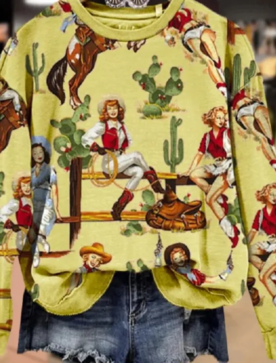 New Women's Sweatshirt Vintage Western Ethnic Graphic Geometric Tribal Home Party Casual Round Neck Patchwork Print Long Sleeve Winter Fall & Winter Women Hoodies & Sweatshirts