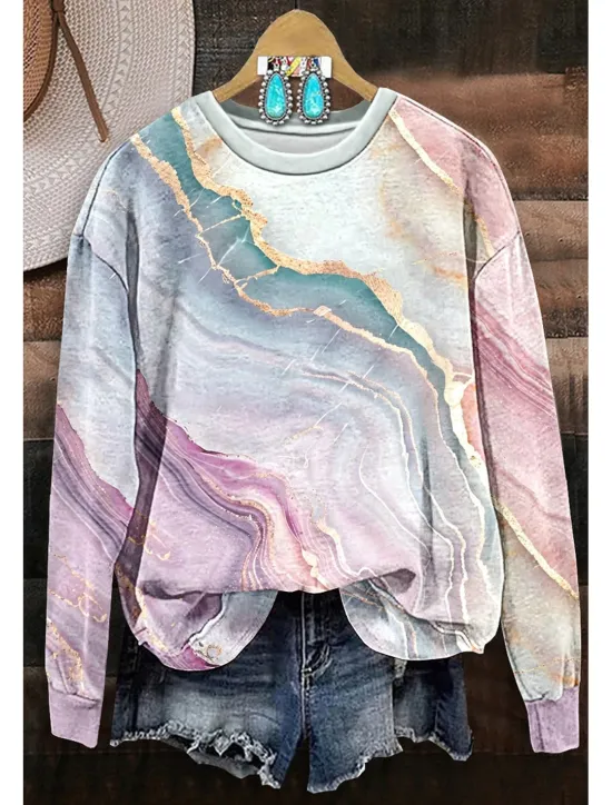 Outlet Women's Sweatshirt Vintage Fashion Print Graphic Tie Dye Home Casual Sports Round Neck Patchwork Print Long Sleeve Fall & Winter Women Women's Tops|Hoodies & Sweatshirts