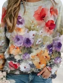 Women's Sweatshirts Floral Graphic Warm Romantic Casual Long Sleeve Crew Neck Round Neck Regular Tops Home Street Dailywear Print Spring Fall Winter Women Hoodies & Sweatshirts