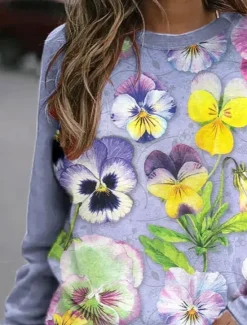 New Women's Sweatshirts Floral Graphic Warm Romantic Classic Long Sleeve Crew Neck Round Neck Regular Tops Home Street Dailywear Print Spring Fall Winter Women Hoodies & Sweatshirts