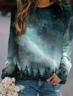 Discount Women's Sweatshirts Graphic Casual Long Sleeve Crew Neck Regular Tops Street Dailywear Casual Print Navy Blue Light Grey Dark Blue Spring Fall Winter Women Hoodies & Sweatshirts