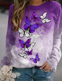 Best Women's Sweatshirts Graphic Butterfly Casual Long Sleeve Crew Neck Round Neck Regular Tops Street Dailywear Casual Print Spring Fall Winter Women Hoodies & Sweatshirts