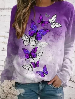Best Women's Sweatshirts Graphic Butterfly Casual Long Sleeve Crew Neck Round Neck Regular Tops Street Dailywear Casual Print Spring Fall Winter Women Hoodies & Sweatshirts