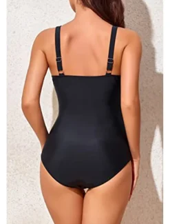 Best Women's Swimsuit V-Neck Ruched One-Piece Sleeveless Stretch Fabric Solid Summer Beach Poolside Vacation Swimwear Tummy Control Bathing Suits Women One-Pieces