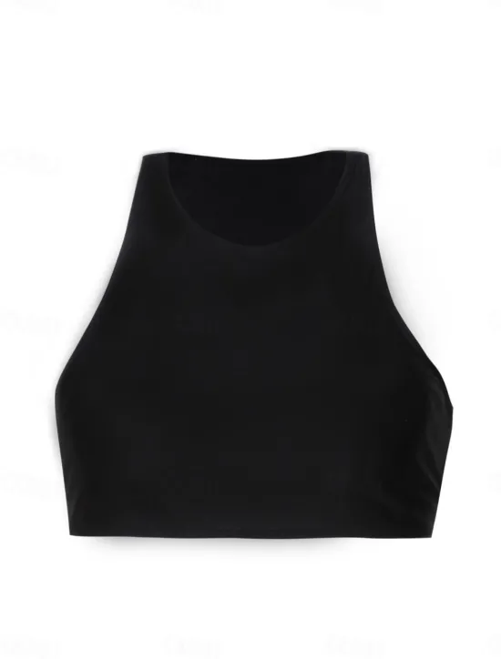 Discount Women's Swimsuits Bikini 2 Piece Briefs Swimsuit Backless Slim Vacation Beach Wear Solid Color Round Neck Sleeveless Bathing Suits Women Bikinis