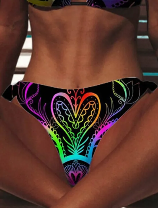 Hot Women's Swimsuits Bikini 2 Piece Cheeky Swimsuit Open Back Sexy Printing Vacation Fashion Flower V Wire Sleeveless Bathing Suits Women Bikinis