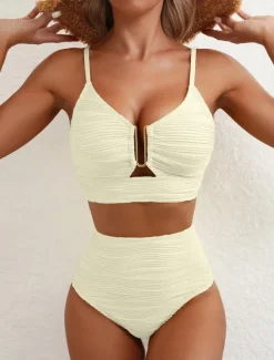 Clearance Women's Swimsuits Bikini 2 Piece Briefs Swimsuit Backless Slim High Waisted Vacation Beach Wear Solid Color V Neck Sleeveless Bathing Suits Women Bikinis