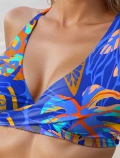 Sale Women's Swimsuits Bikini 2 Piece Cheeky Swimsuit Backless Vacation Beach Wear Floral Halter Neck Sleeveless Bathing Suits Women Bikinis