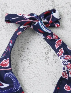 Hot Women's Swimsuits Bikini 2 Piece Cheeky Swimsuit Halter 2 Piece Open Back Sexy Tropical Sexy Floral V Wire Sleeveless Bathing Suits Women Bikinis